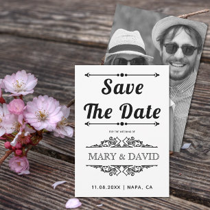Vintage black, white typography photo save the date