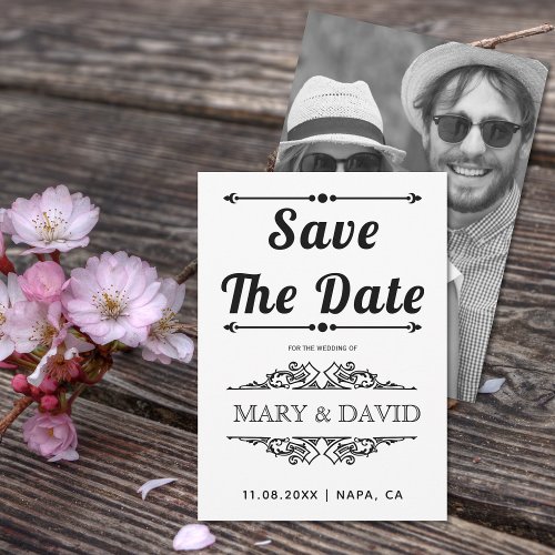 Vintage black white typography Save the Date