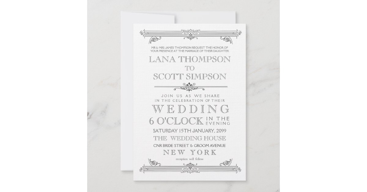 Vintage Black & White Typography Wedding Invite | Zazzle