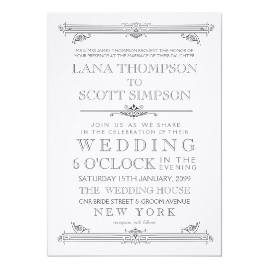 Vintage Black & White Typography Wedding Invite