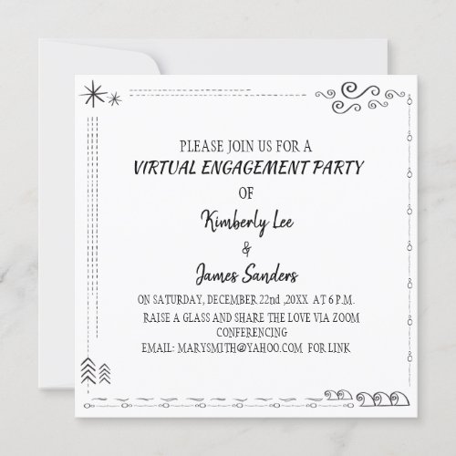Vintage Black  White  Virtual Engagement Party Invitation