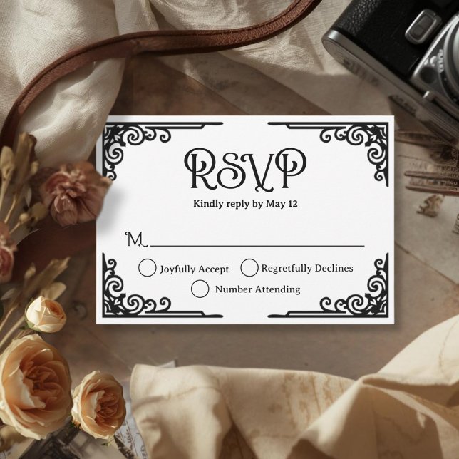 Vintage Black White Wedding  RSVP Card (Cinematic Vintage Black White Wedding RSVP Card)