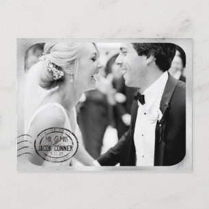 Vintage Black White Wedding Thank You Postcard