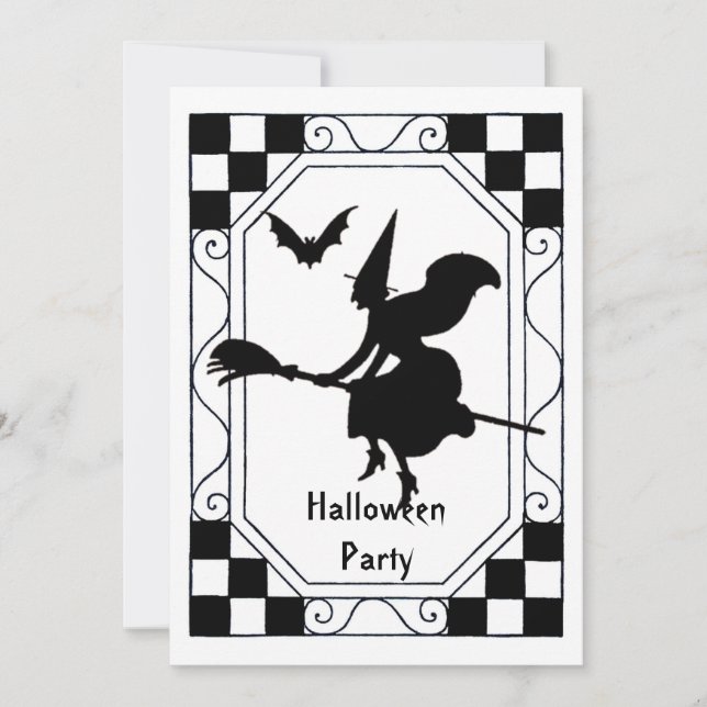 Vintage Black & White Witch's Halloween Invitation (Front)