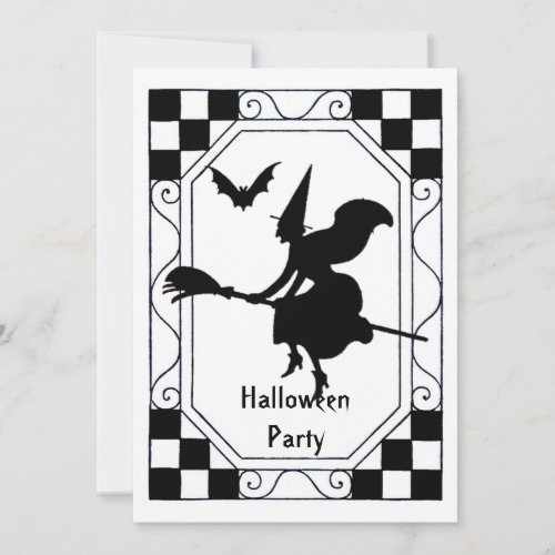 Vintage Black  White Witchs Halloween Invitation