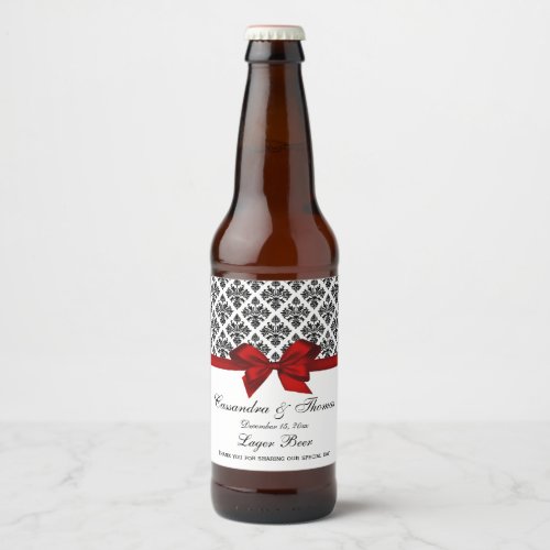 Vintage Black Wht Damask Red H Beer Bottle Label