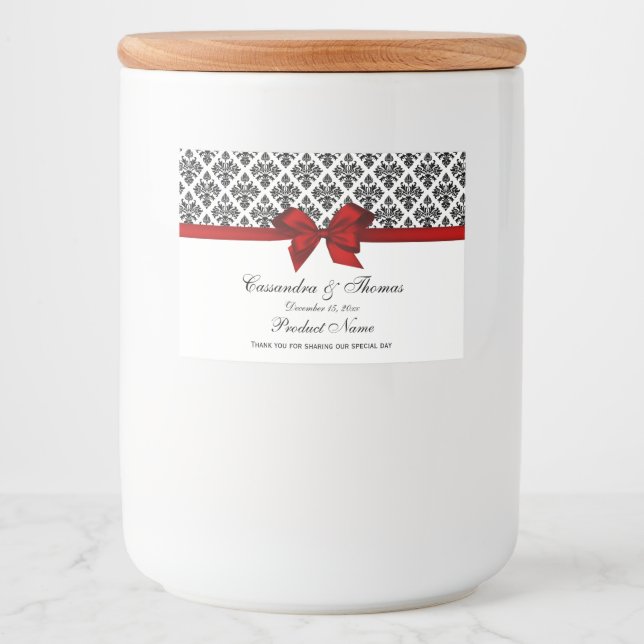 Vintage Black Wht Damask Red H Food Label (Front)