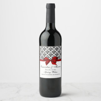 Vintage Black Wht Damask Red H Wine Bottle Label