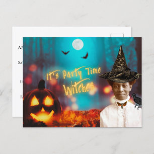 Vintage Black Witch Halloween Party Postcard