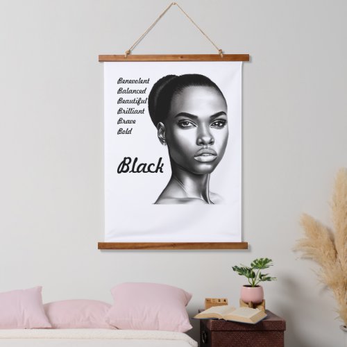 Vintage black woman qualities portrait typography hanging tapestry