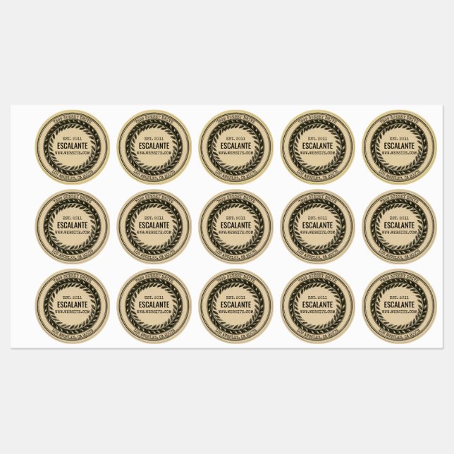 Vintage Black Wreath on Dark Beige Labels (Sheet)