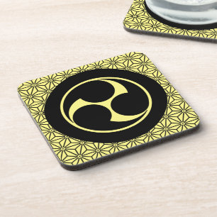 Vintage Black Yellow Kobayakawa Japan Mon Oriental Beverage Coaster