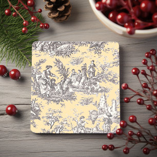 Vintage Black Yellow Toile de Jouy Art Stone Coaster