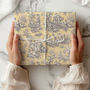 Vintage Black Yellow Toile French Countryside Wrapping Paper
