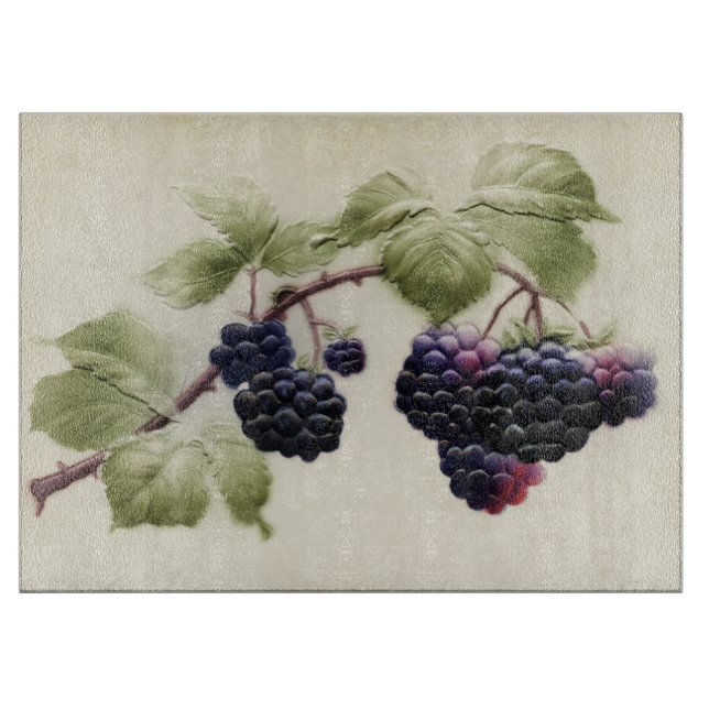 Vintage Blackberries and Leaves Postcard Art Cutting Board (Front)