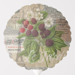 Vintage Blackberries & French Ephemera Art Collage Balloon