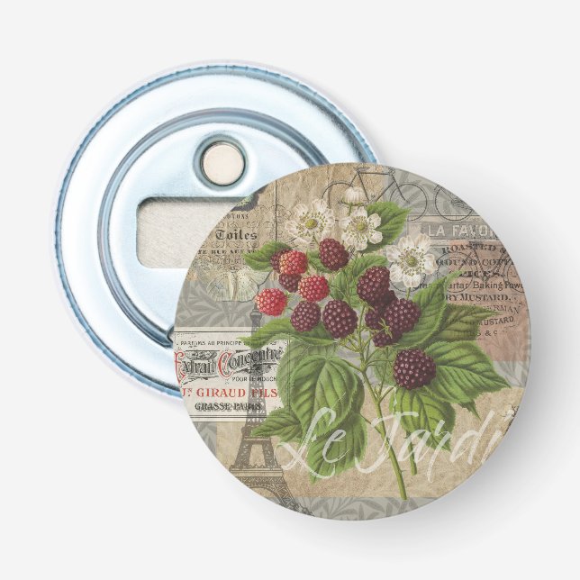 Vintage Blackberries & French Ephemera Art Collage Bottle Opener (Front)