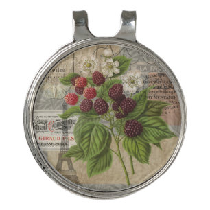 Vintage Blackberries & French Ephemera Art Collage Golf Hat Clip