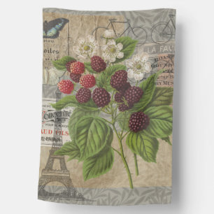 Vintage Blackberries & French Ephemera Art Collage House Flag