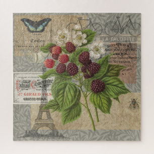 Vintage Blackberries & French Ephemera Art Collage Jigsaw Puzzle