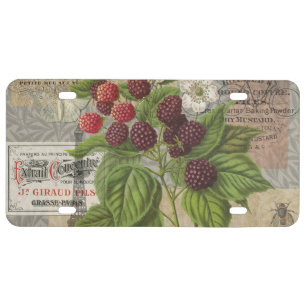Vintage Blackberries & French Ephemera Art Collage License Plate