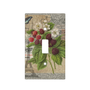Vintage Blackberries & French Ephemera Art Collage Light Switch Cover