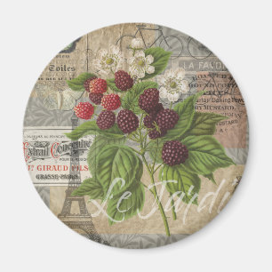 Vintage Blackberries & French Ephemera Art Collage Magnet