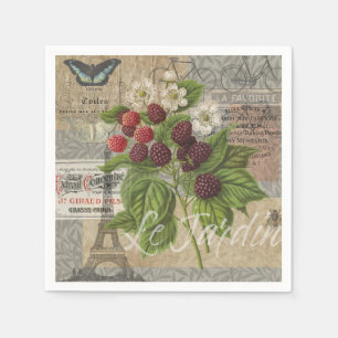 Vintage Blackberries & French Ephemera Art Collage Napkins