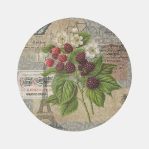 Vintage Blackberries & French Ephemera Art Collage Outdoor Rug