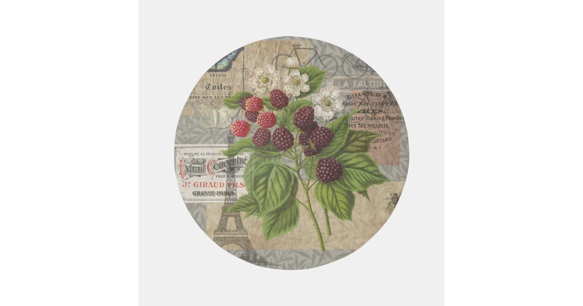 Ephemera Rug Vintage Blackberries & French Ephemera Art Collage Outdoor Rug | Zazzle