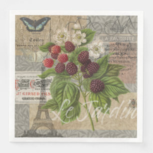 Vintage Blackberries & French Ephemera Art Collage Paper Dinner Napkins