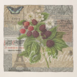 Vintage Blackberries & French Ephemera Art Collage Scarf<br><div class="desc">Step into a world of nostalgic charm with this exquisite art piece featuring vibrant blackberries intertwined with delightful vintage ephemera. A detailed botanical illustration of ripe blackberries, white blossoms, and green leaves takes center stage, beautifully layered over a collage of antique French advertisements, elegant butterflies, and quaint bicycle sketches. The...</div>