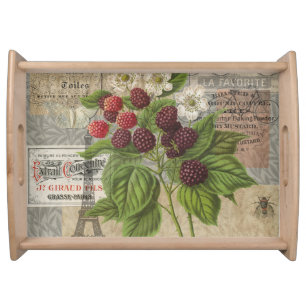 Vintage Blackberries & French Ephemera Art Collage Serving Tray