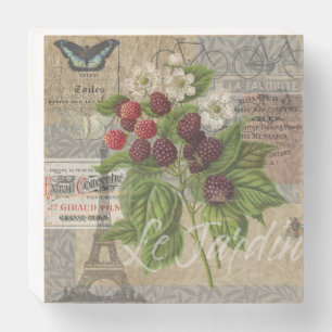 Vintage Blackberries & French Ephemera Art Collage Wooden Box Sign