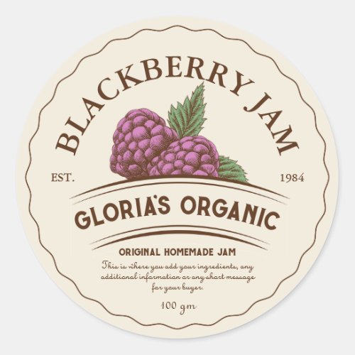 Vintage Blackberry Fruit Jam Custom Product Classic Round Sticker
