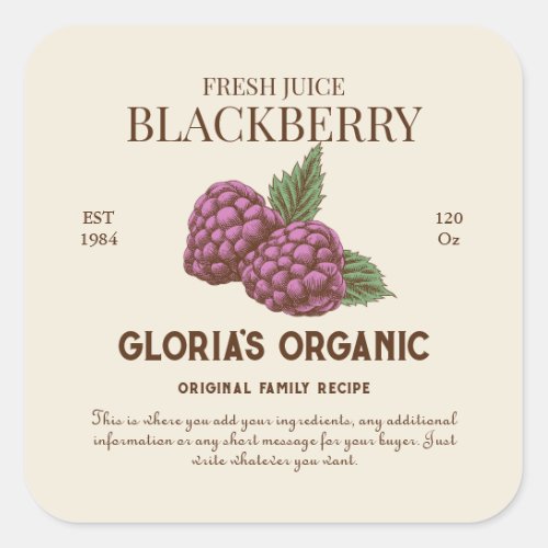 Vintage Blackberry Fruit Juice Product Label