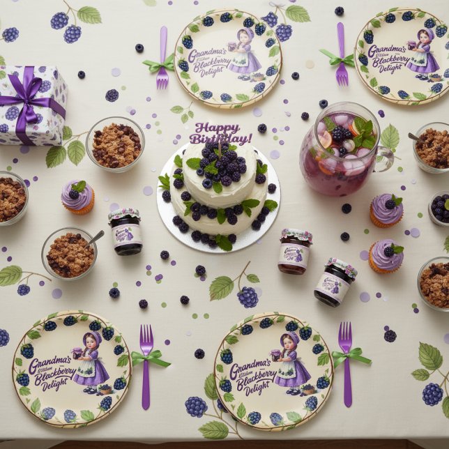 Vintage Blackberry Girl Grandma's Kitchen Delight Paper Plates (Creator Uploaded)