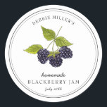Vintage Blackberry on white Jam  Classic Round Sticker<br><div class="desc">Elegant Personalized hand painted watercolor vintage style Blackberries,  Jam jar label. Use for your homemade jam's or anything you choose. Makes great gift. Fill your information on label and enjoy.</div>
