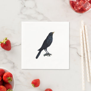 Vintage Blackbird Crow Illustration Paper Napkins