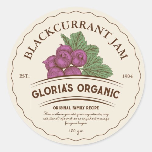 Vintage Blackcurrant Fruit Jam Product Label