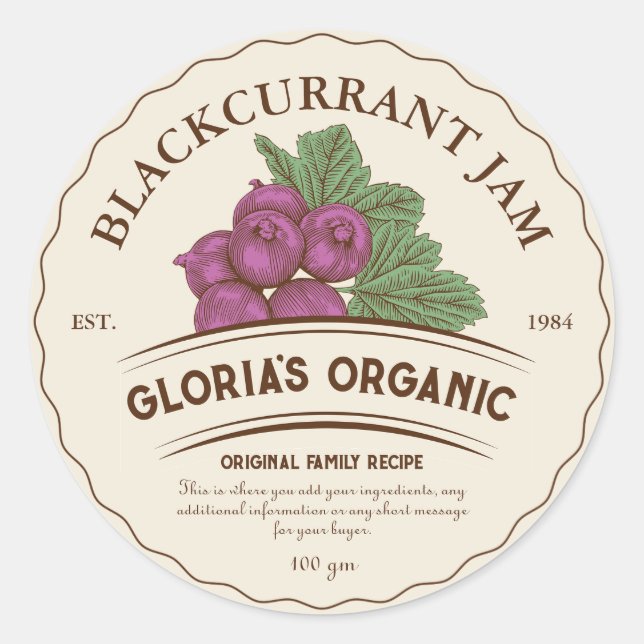 Vintage Blackcurrant Fruit Jam Product Label (Front)