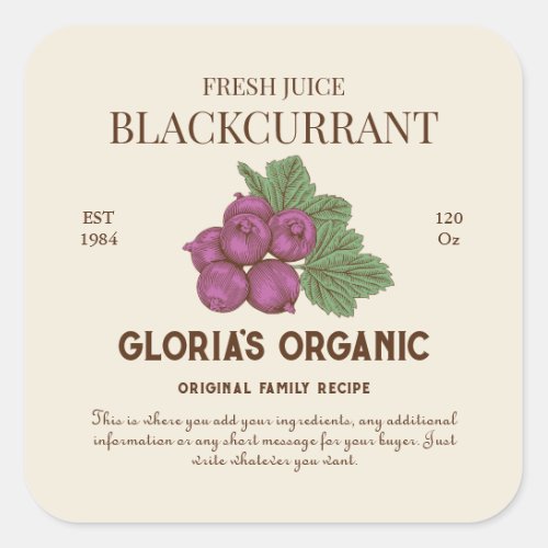 Vintage Blackcurrant Fruit Juice Product Label