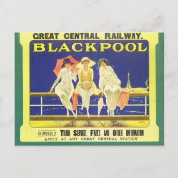 Vintage  Blackpool  England  Railway Poster Postcard by windsorarts at Zazzle