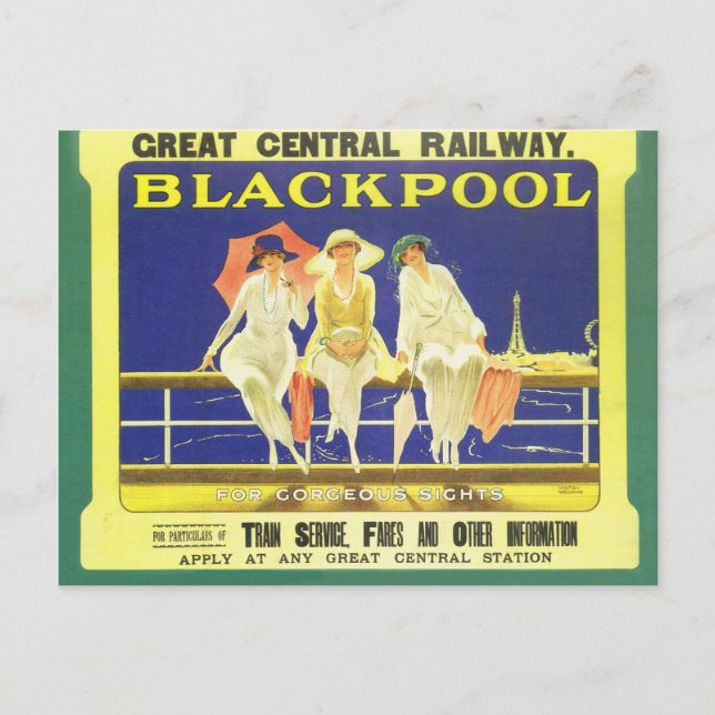Vintage, Blackpool, England, Railway poster Postcard (Front)