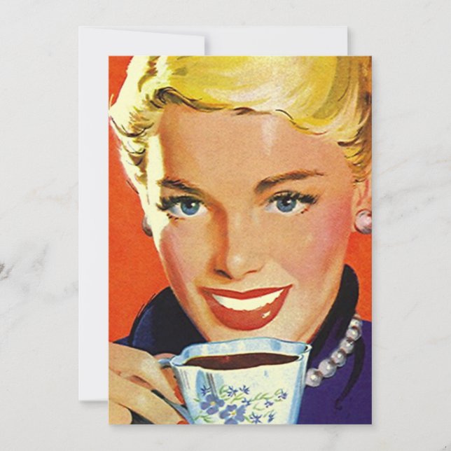 Vintage Blank Coffe Tea Party Retro Gal Invitation (Front)