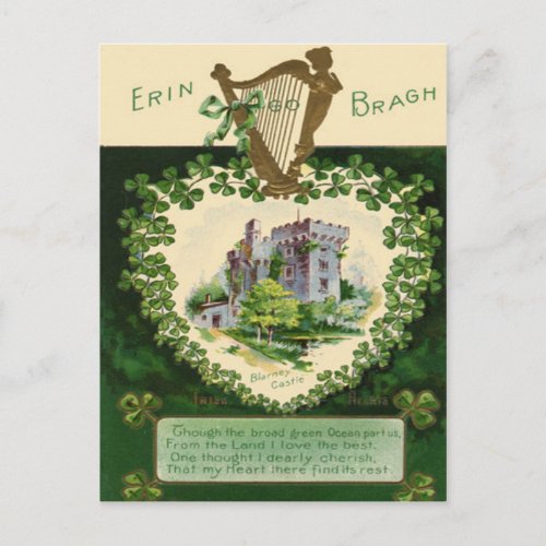 Vintage Blarney Castle Harp of Erin St Patricks Postcard