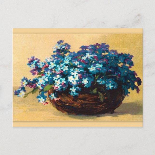 Vintage Blau Blumen Postcard (Front)