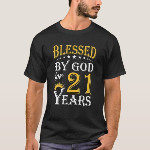 Vintage Blessed By God For 21 Years Happy 21st T_Shirt