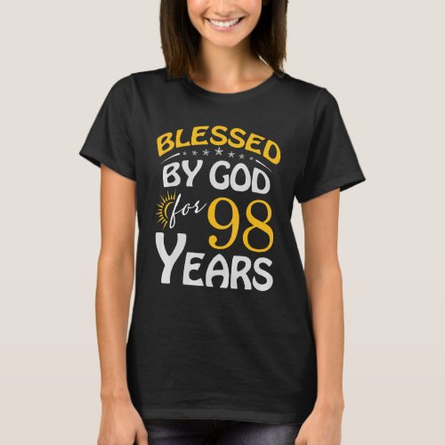 Vintage Blessed By God For 98 Years Old Happy 98th T_Shirt