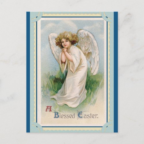 Vintage Blessed Easter Greetings Angel Postcard